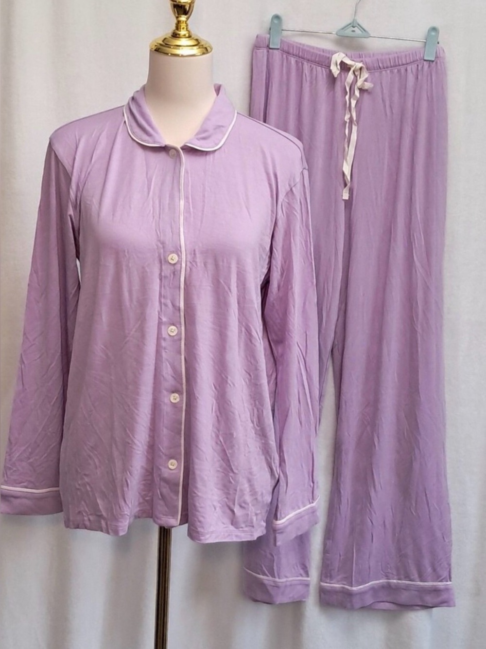 J.Crew Eco Dreamiest Pajama Pant Set Long Sleeve Lilac Lounge BA006 Size Large
